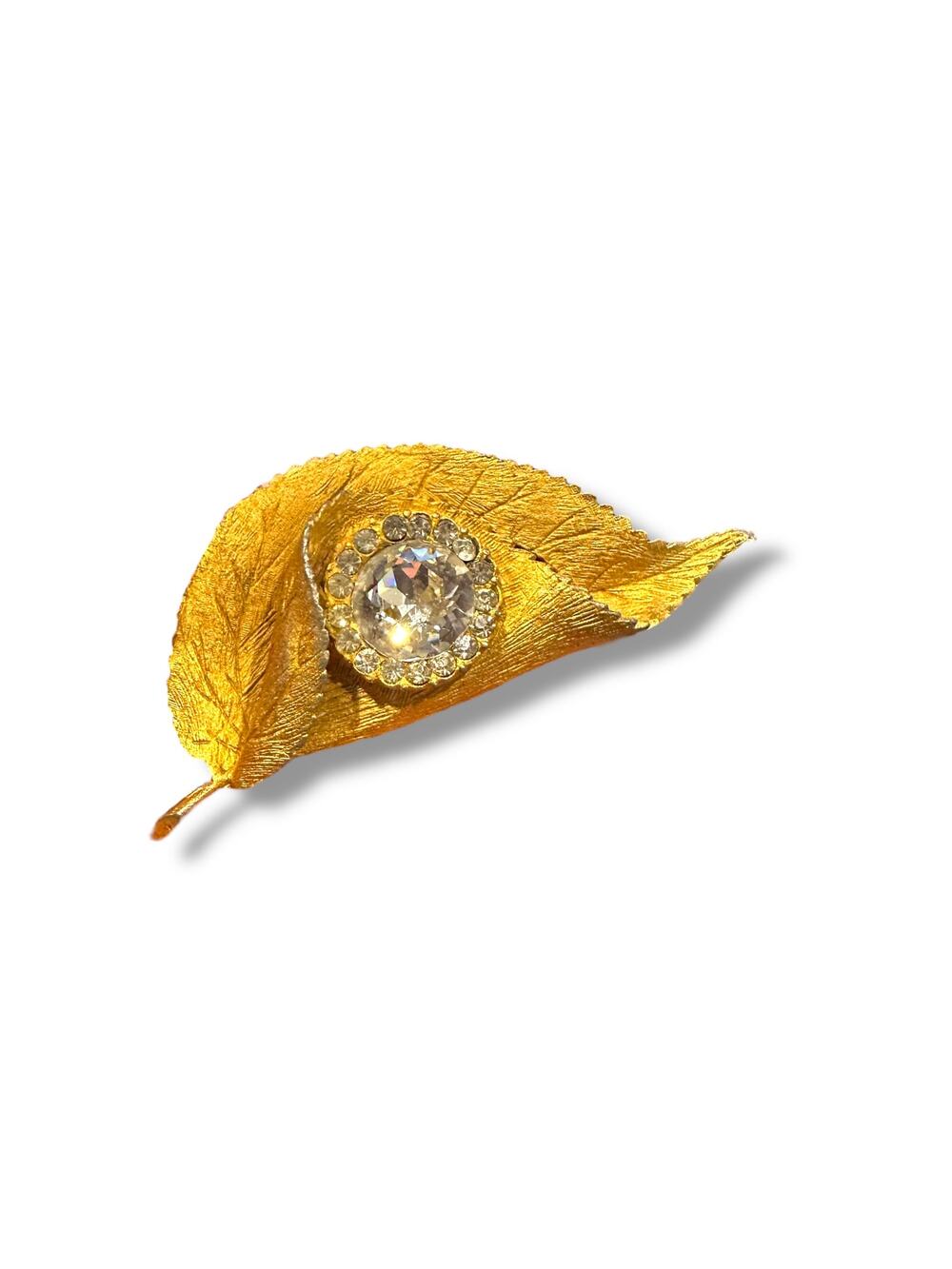 TOP Vintage Rhinestone Leaf Brooch Pin